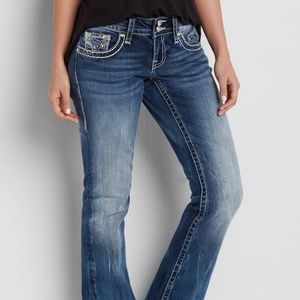 💙 Maurices Premium Dark Wash Embellished Sequin Bootcut Denim Jeans 7/8